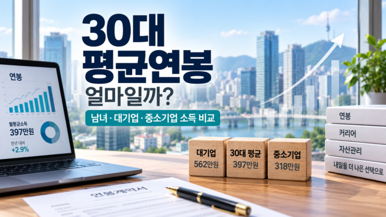 30대 평균연봉 남녀 대기업 중소기업 소득 비교